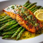 one pan salmon and asparagus with lemon garlic herb butter