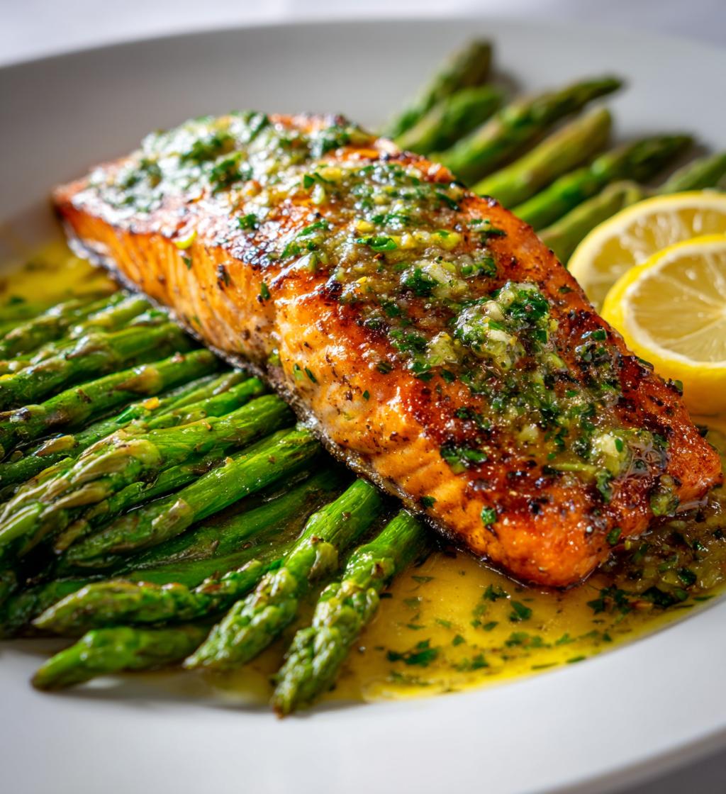 one pan salmon and asparagus with lemon garlic herb butter