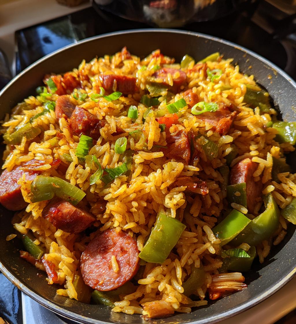 one pan sweet and tangy bbq sausage rice - detail 1
