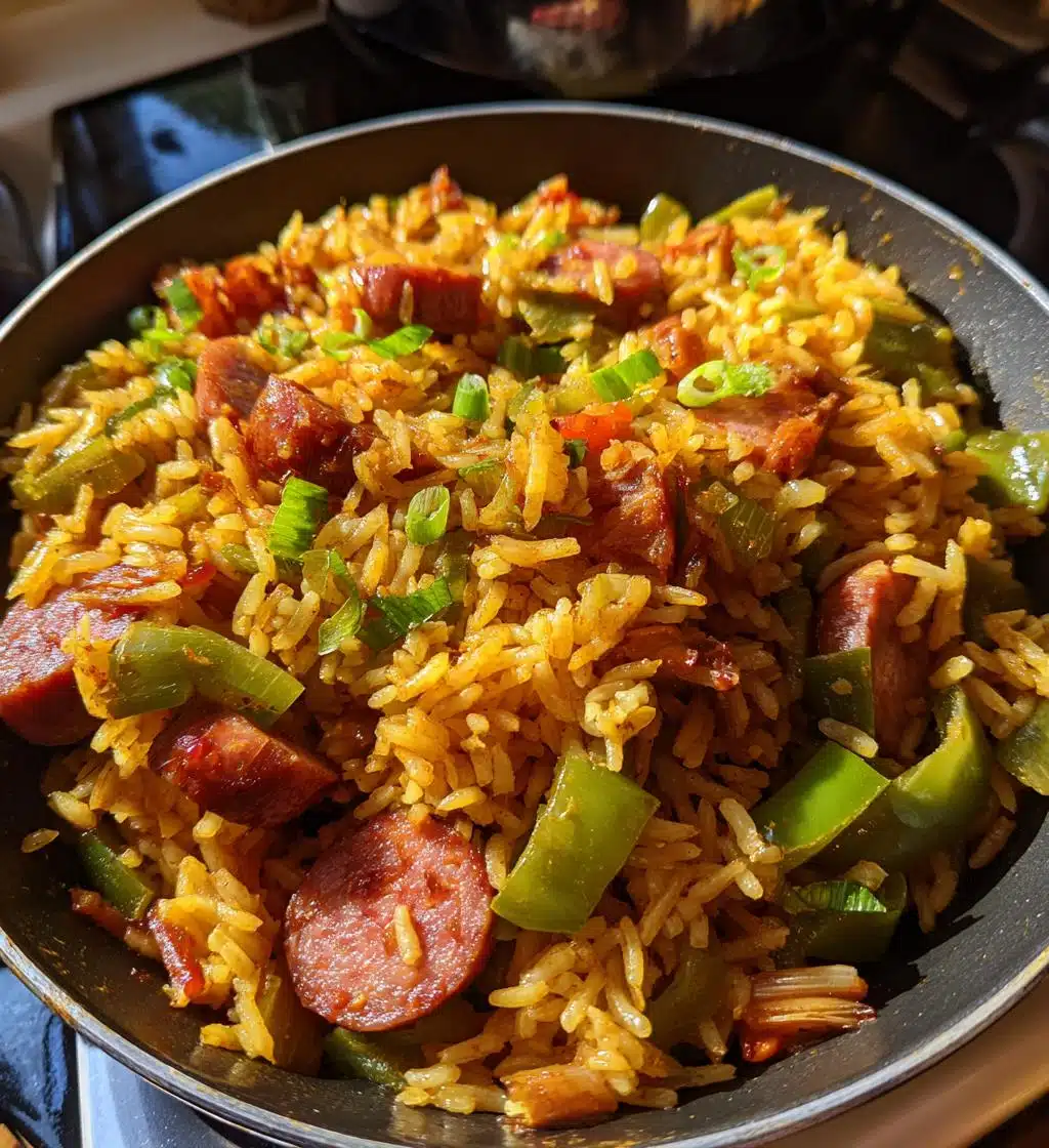 one pan sweet and tangy bbq sausage rice - detail 1