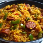 one pan sweet and tangy bbq sausage rice