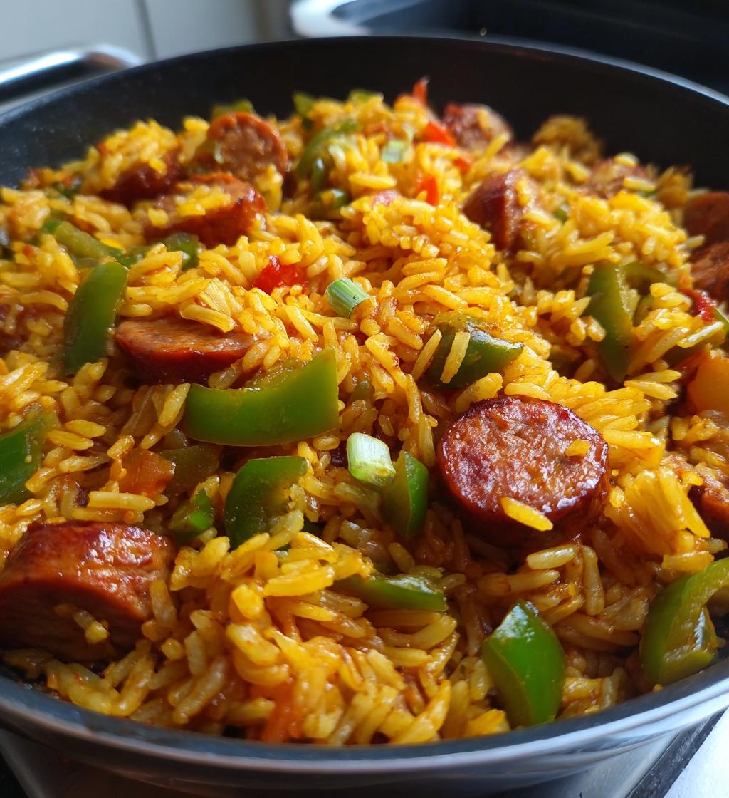 one pan sweet and tangy bbq sausage rice