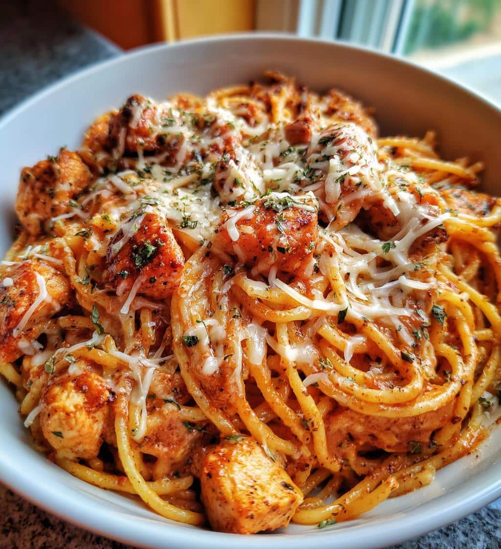 one pot chicken parmesan pasta - detail 1