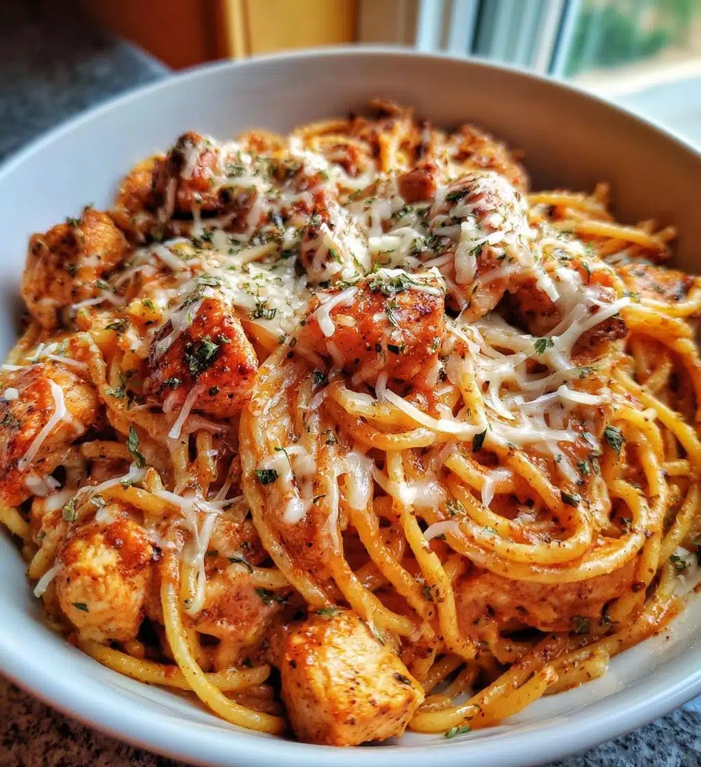 one pot chicken parmesan pasta - detail 1