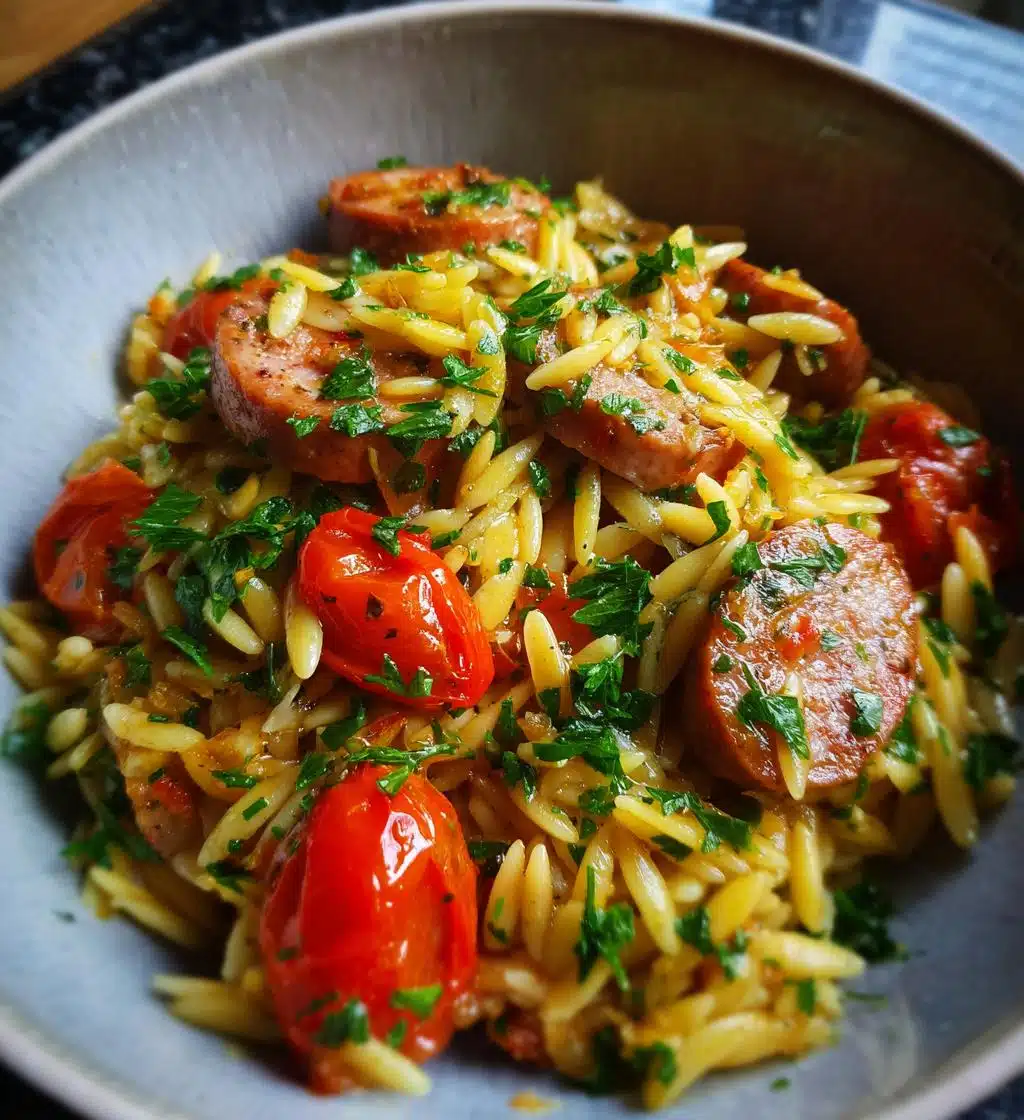 one pot garlic butter sausage and orzo - detail 1