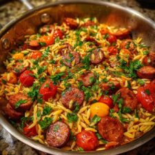 One Pot Garlic Butter Sausage and Orzo: 5 Malty Flavors