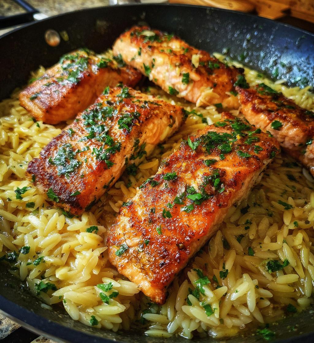 one skillet salmon with lemon orzo