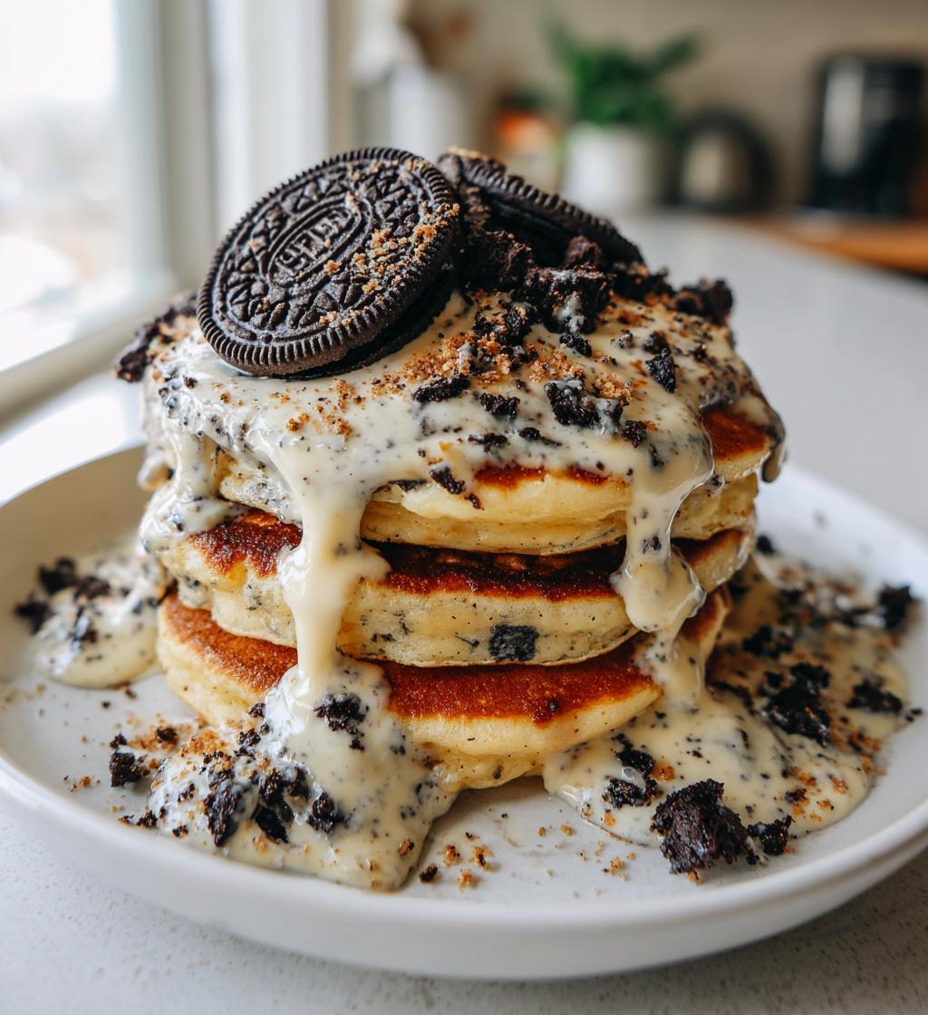 oreo pancakes with cream cheese drizzle - detail 1