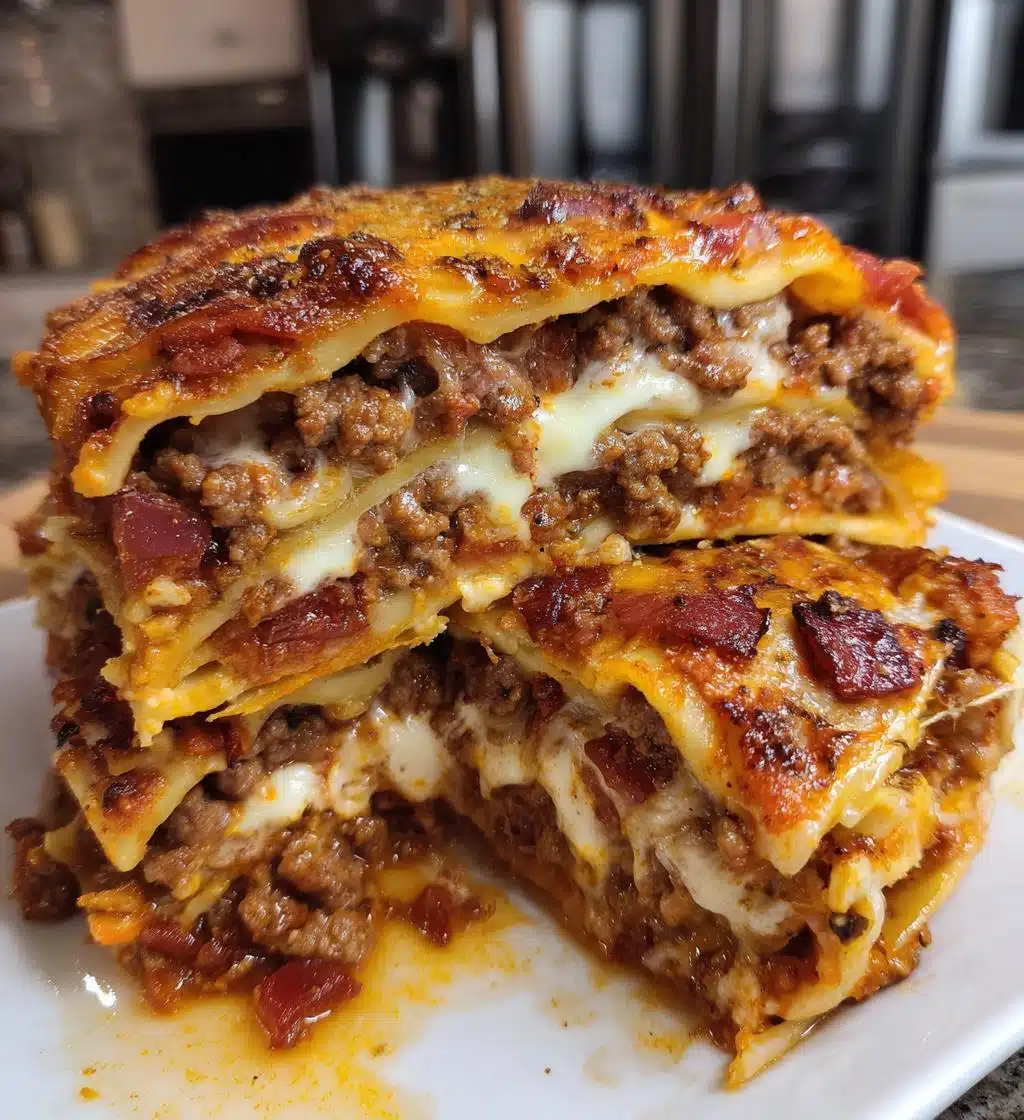 parmesan garlic bacon cheeseburger lasagna recipe - detail 1