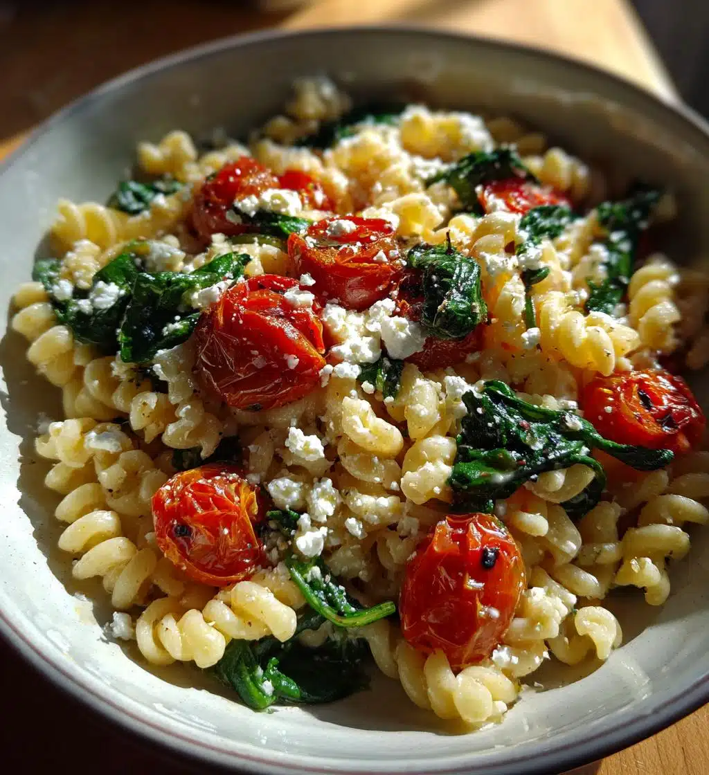 pasta with feta tomatoes and spinach - detail 1
