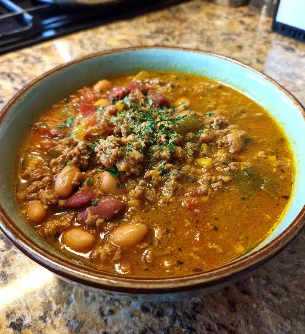 pinto beans green chile and beef soup - detail 1