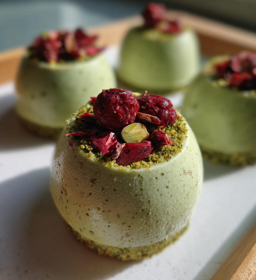 pistachio raspberry cheesecake domes - detail 1