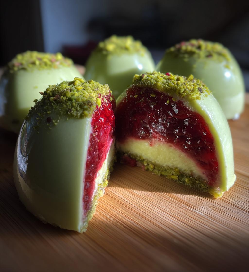 pistachio raspberry cheesecake domes