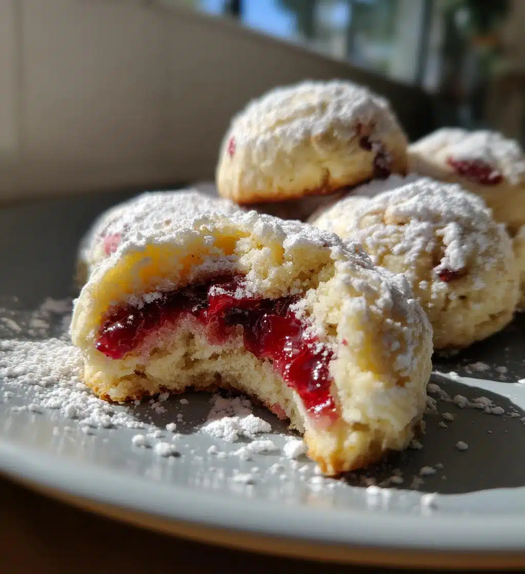 raspberry filled almond snowball cookies - detail 1