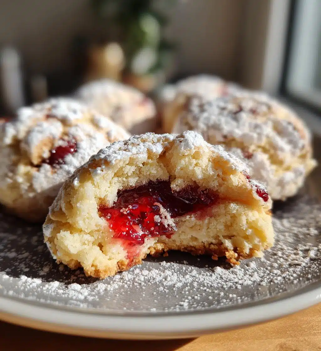 raspberry filled almond snowball cookies