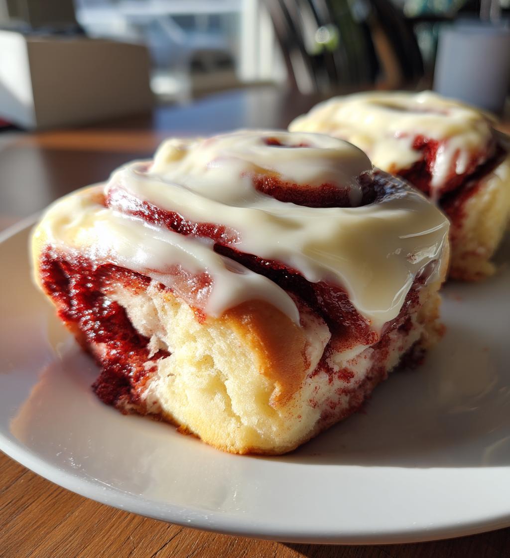red velvet cinnamon rolls - detail 1