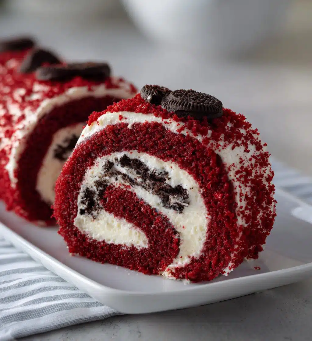 red velvet oreo cake roll - detail 1