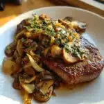 ribeye steak with french onions mushrooms