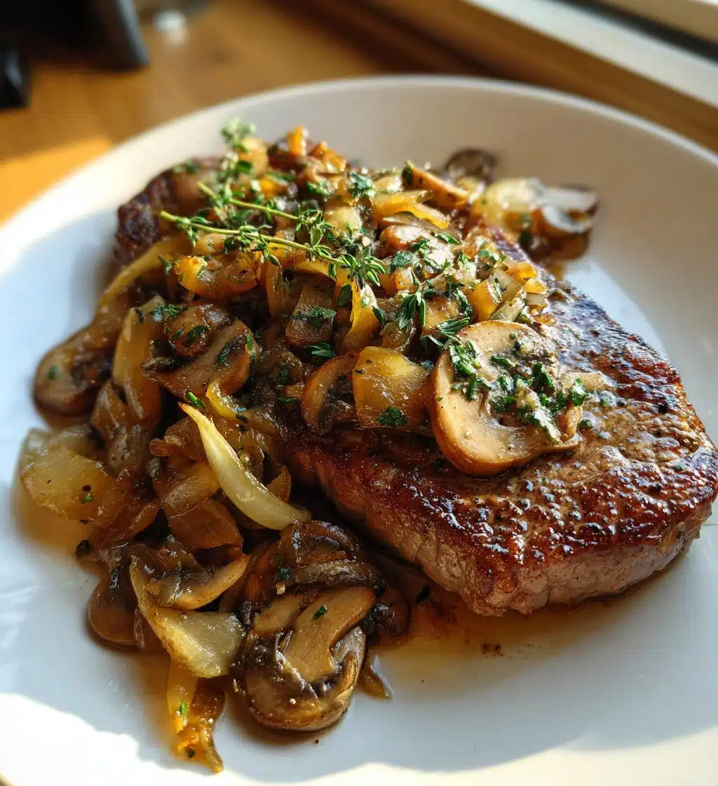 ribeye steak with french onions mushrooms