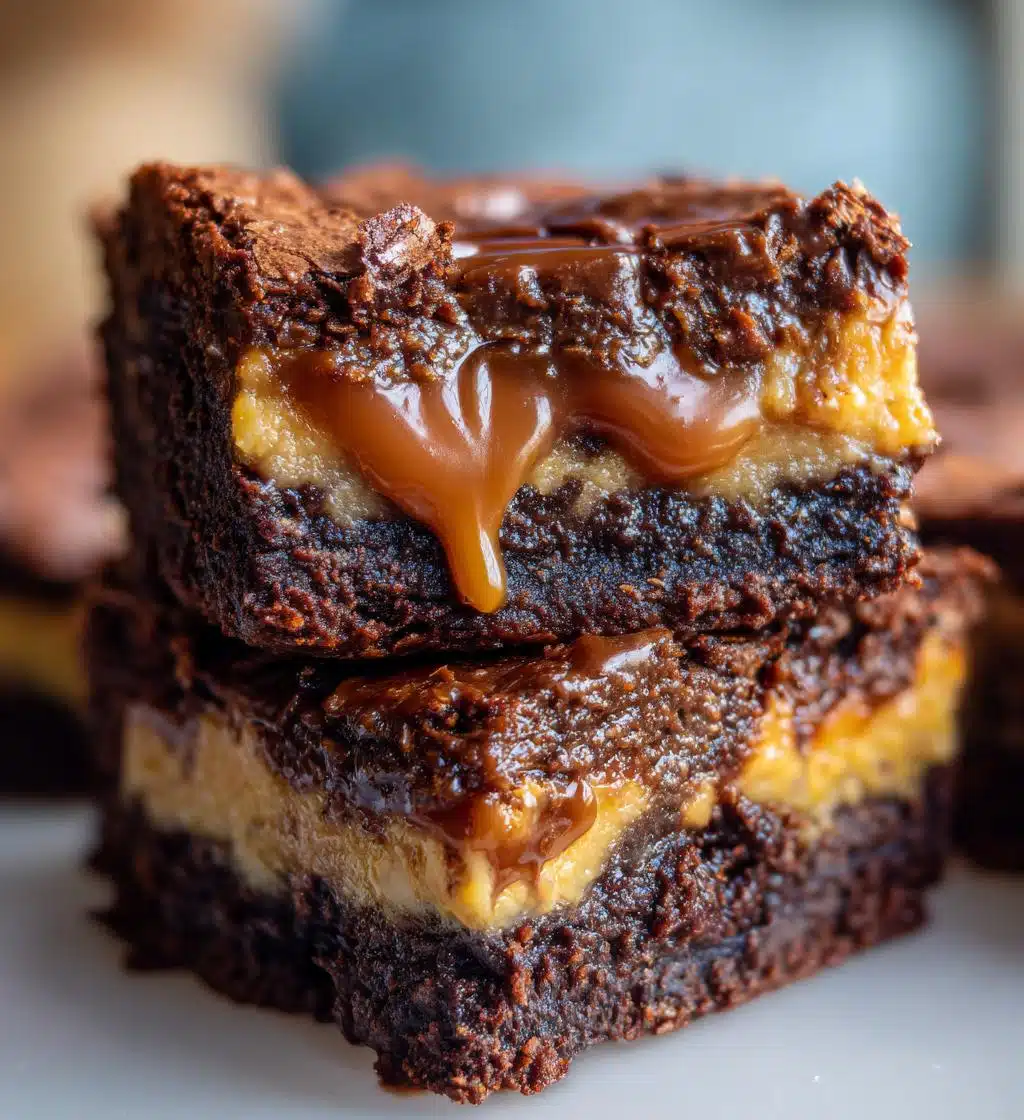 rich and gooey caramel brownie pie - detail 1