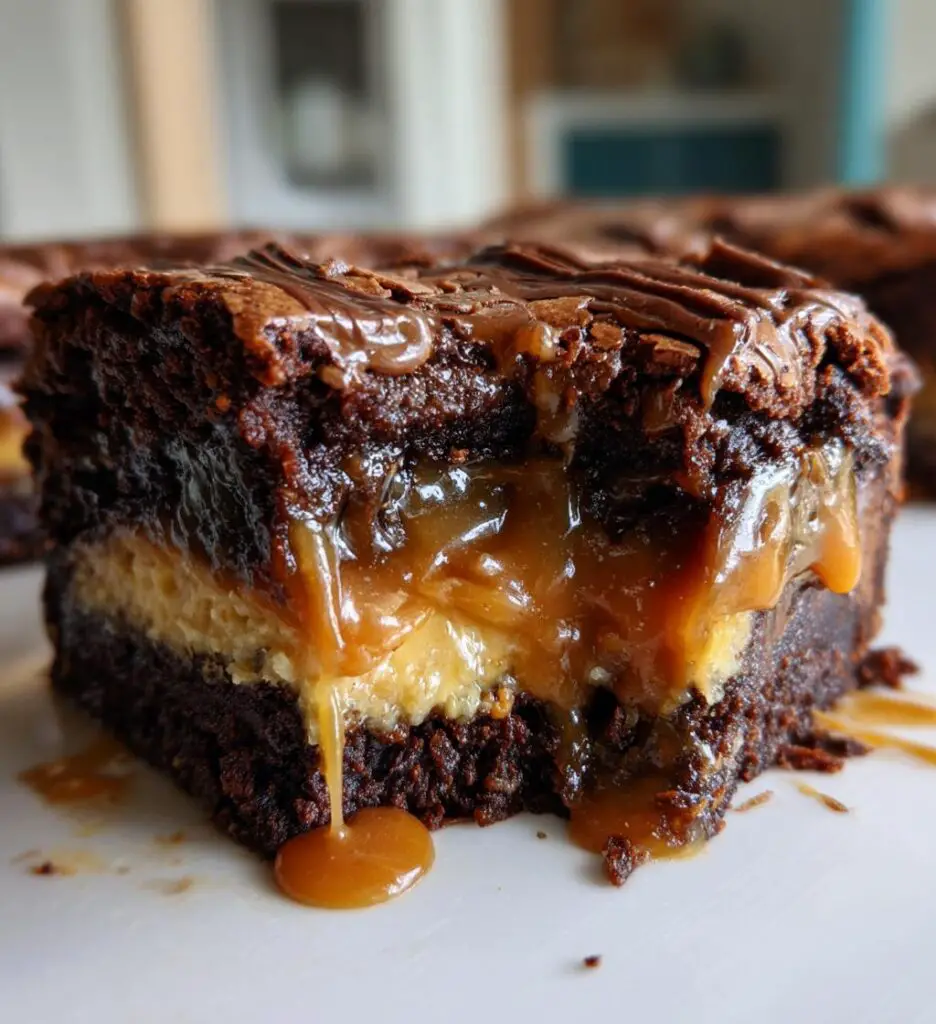 rich and gooey caramel brownie pie