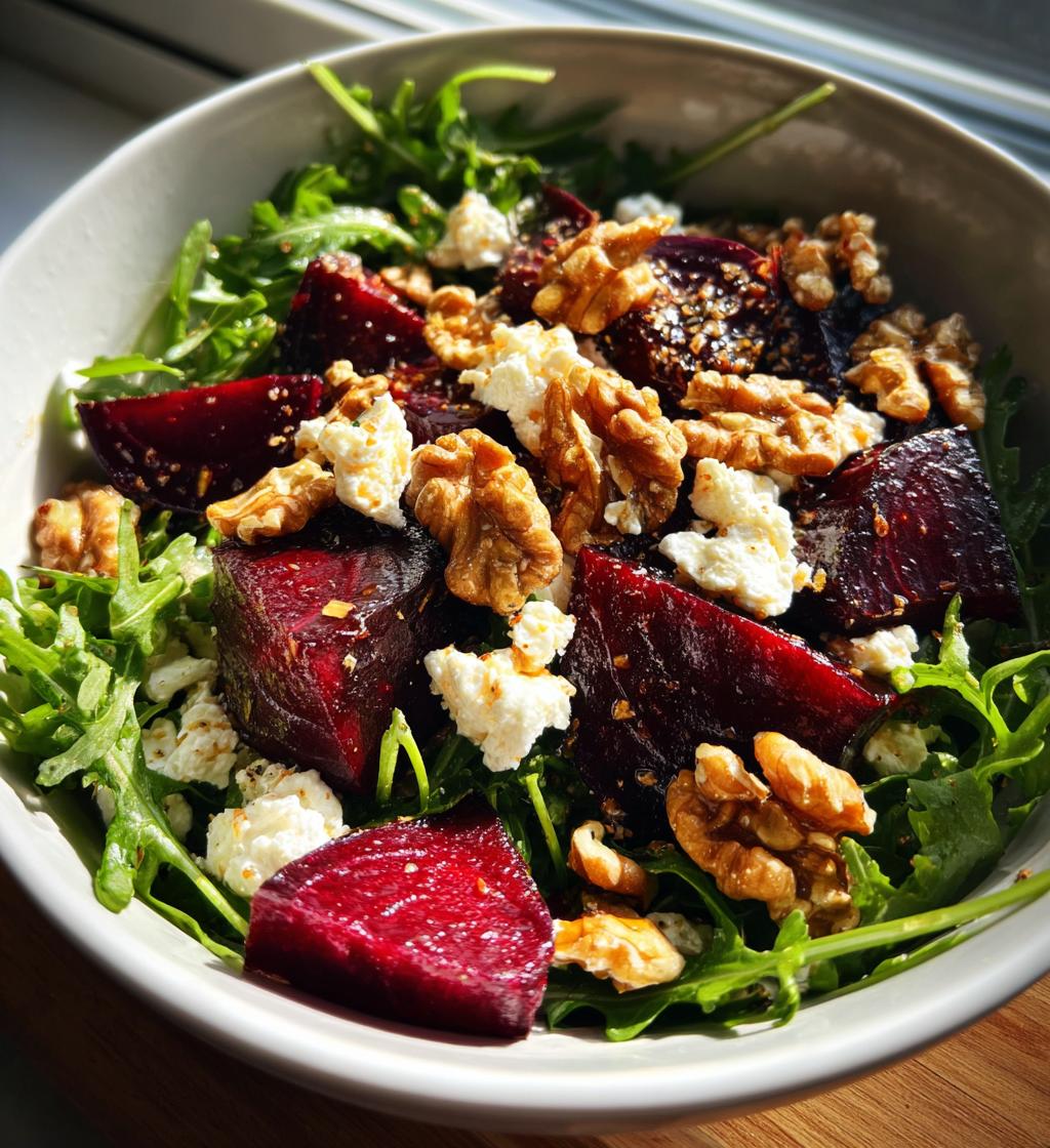 roasted beet arugula salad feta walnuts - detail 1