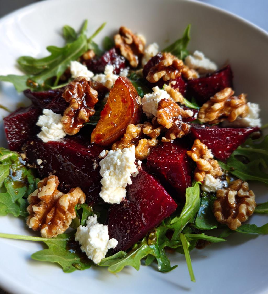 roasted beet arugula salad feta walnuts