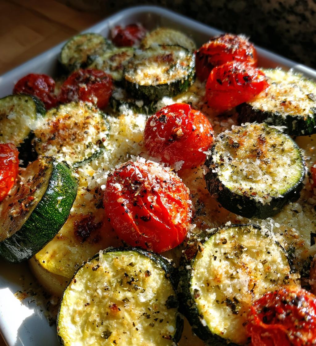 roasted garlic parmesan zucchini squash and tomatoes - detail 1