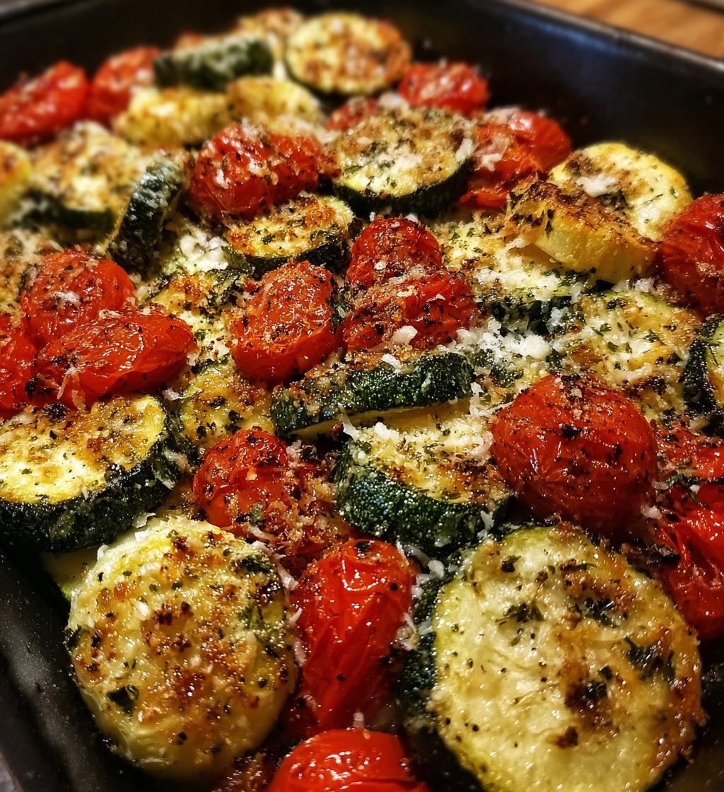 roasted garlic parmesan zucchini squash and tomatoes