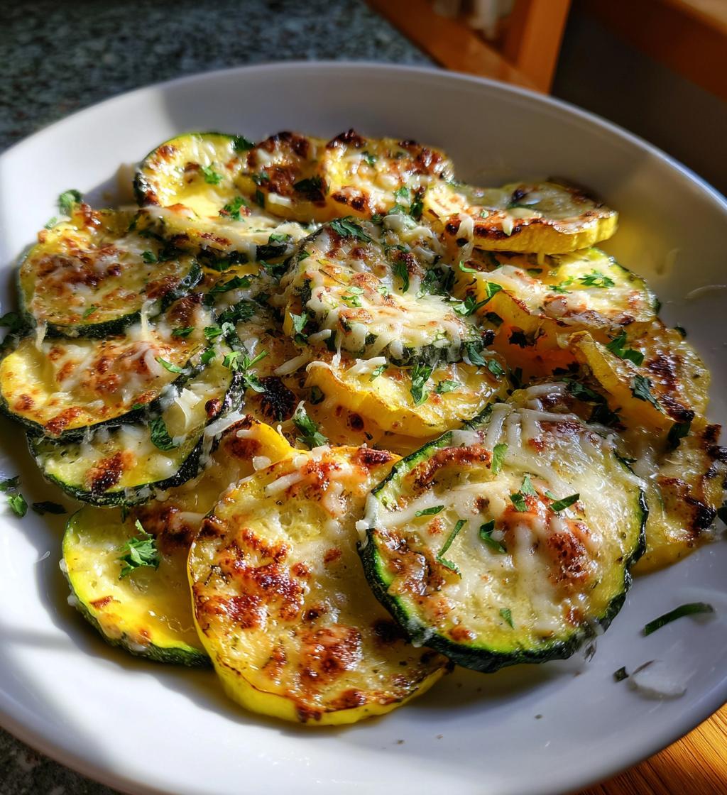 roasted summer squash parmesan garnished recipe