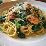 salmon spinach pasta dish delicious dinner recipe