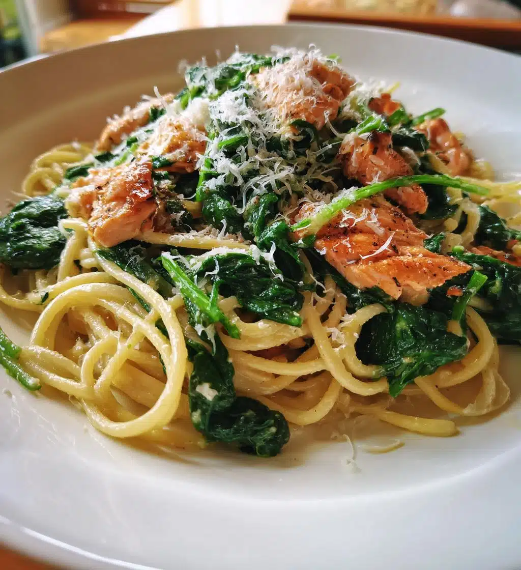 salmon spinach pasta dish delicious dinner recipe