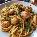 scallop spaghetti in white wine sauce