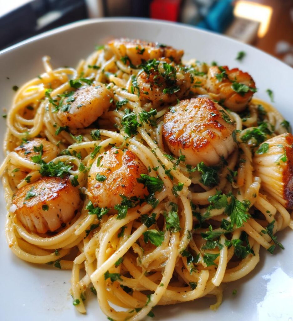scallop spaghetti in white wine sauce