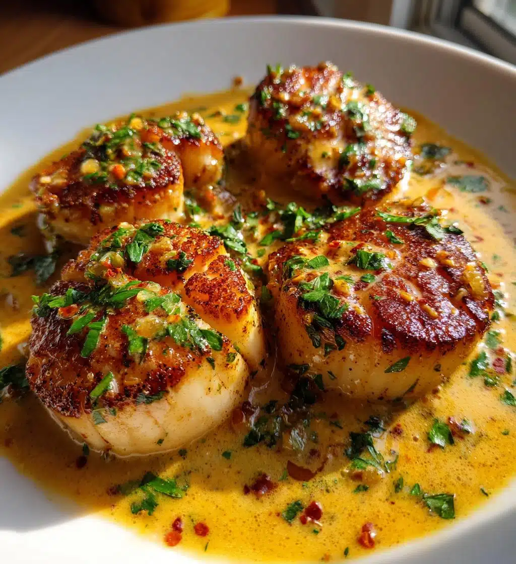 seared scallops with spicy cajun cream sauce - detail 1