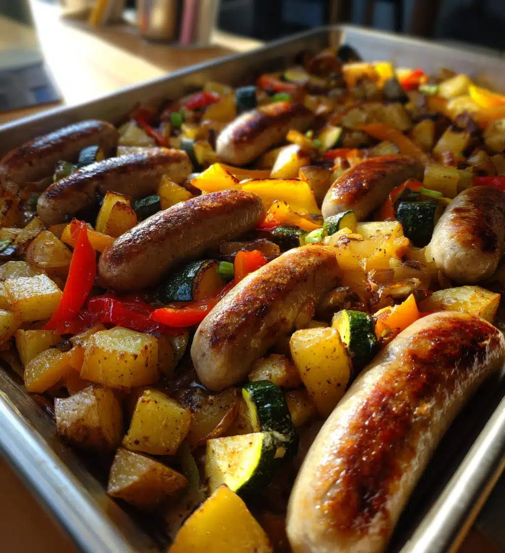 sheet pan bratwurst potatoes and veggies - detail 1