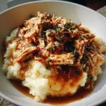 shredded chicken gravy on mashed potatoes