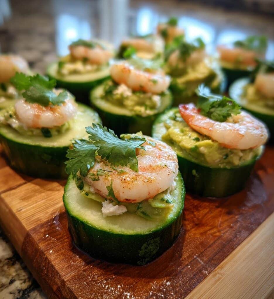 shrimp cucumber and avocado bites