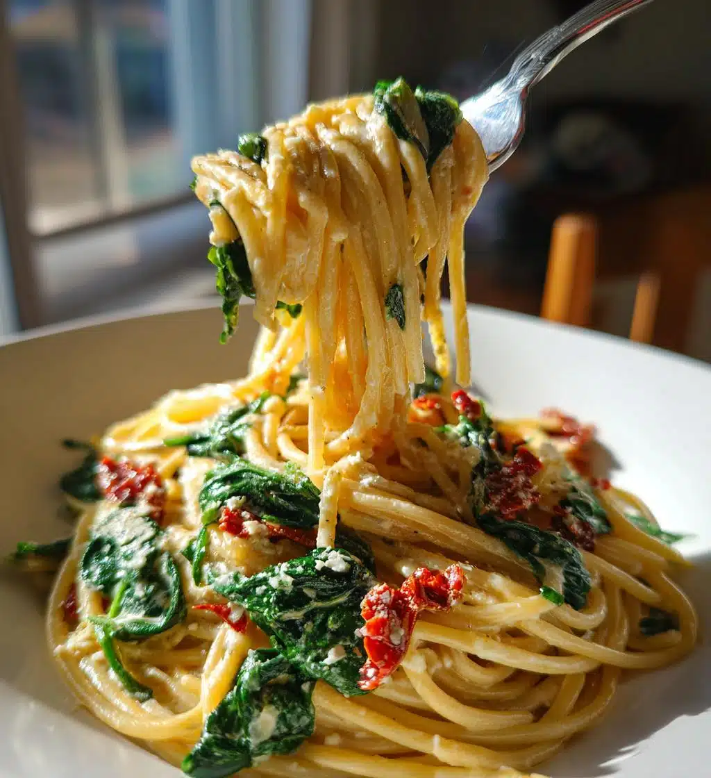 spaghetti spinach with sun dried tomato cream sauce