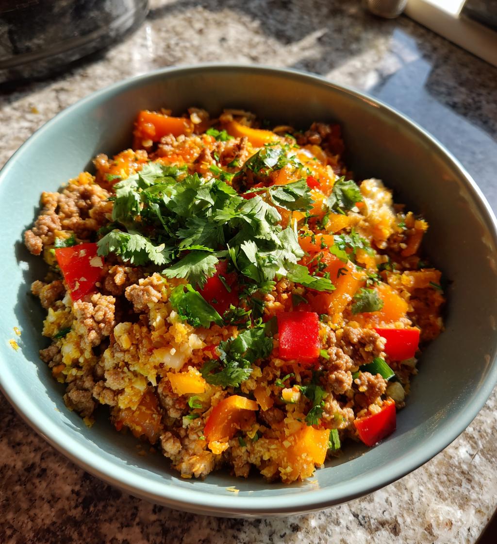 spicy cauliflower rice with ground turkey