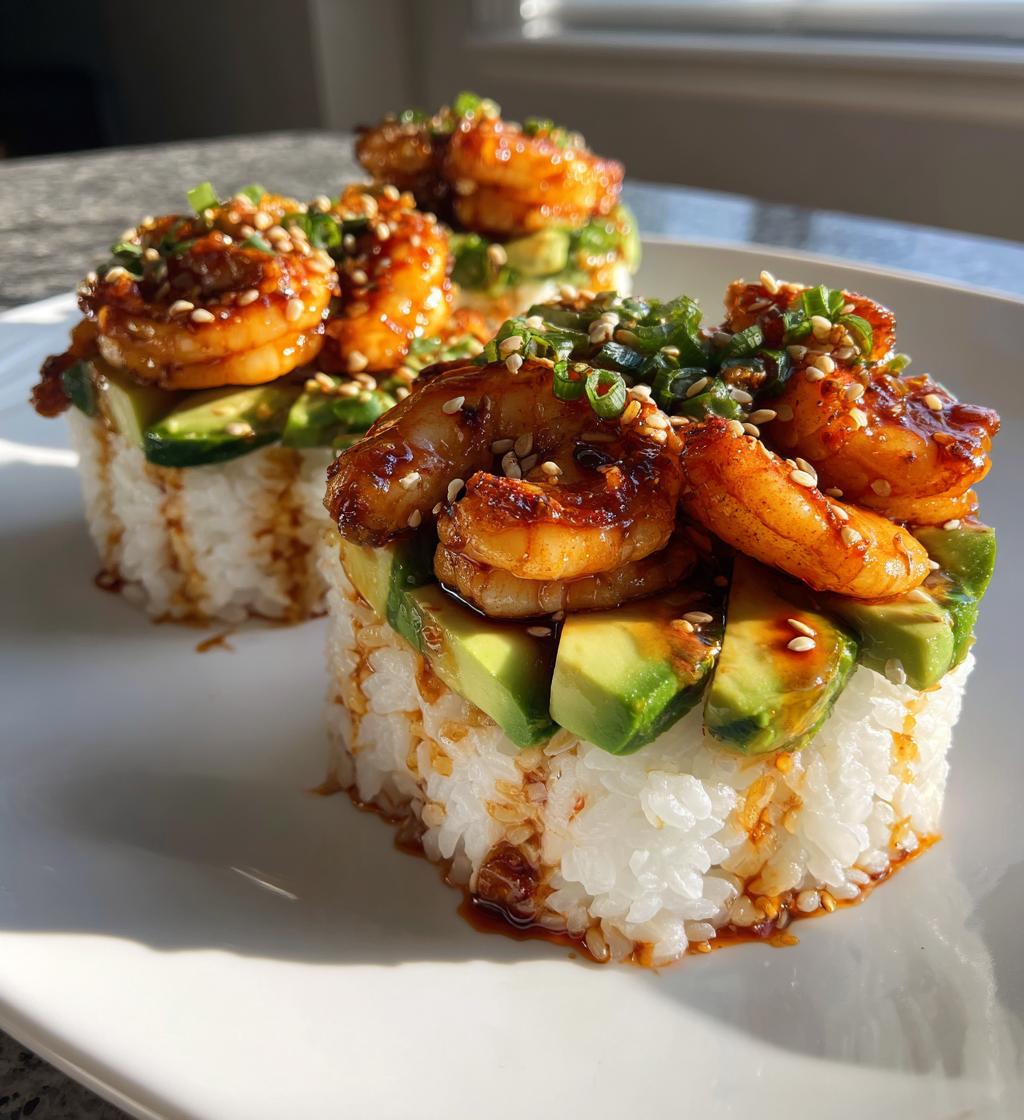 spicy shrimp sushi stacks - detail 1