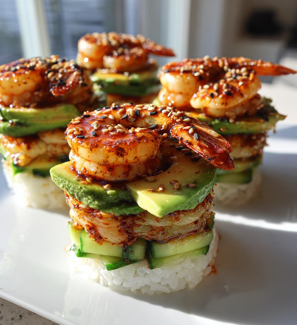spicy shrimp sushi stacks
