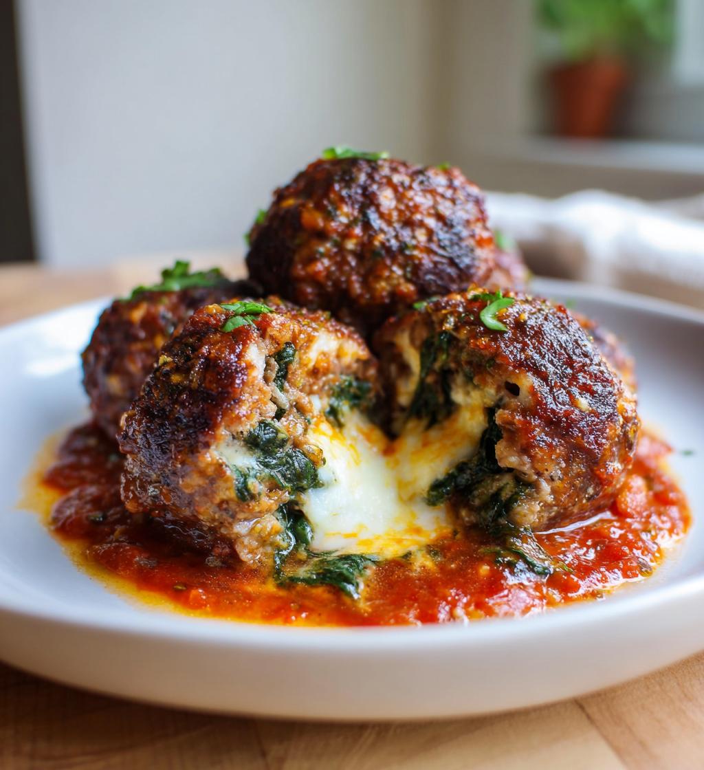 spinach garlic meatballs stuffed with mozzarella - detail 1