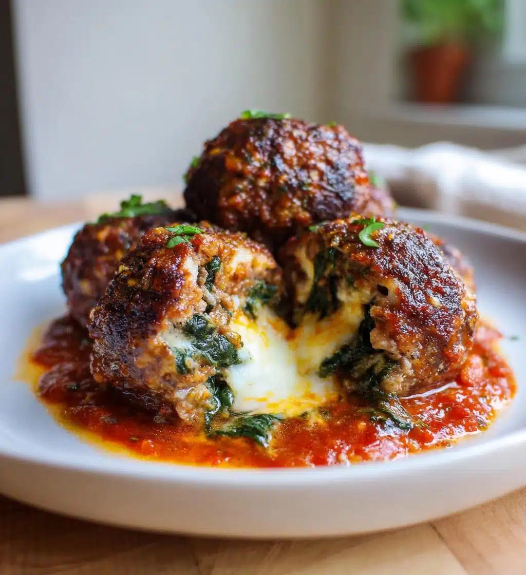 spinach garlic meatballs stuffed with mozzarella - detail 1
