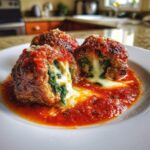 spinach garlic meatballs stuffed with mozzarella