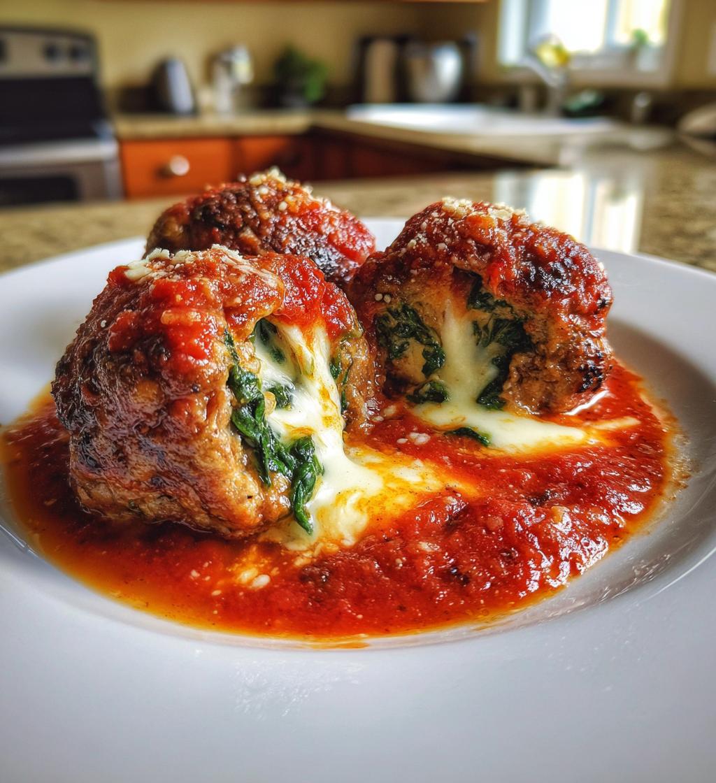 spinach garlic meatballs stuffed with mozzarella