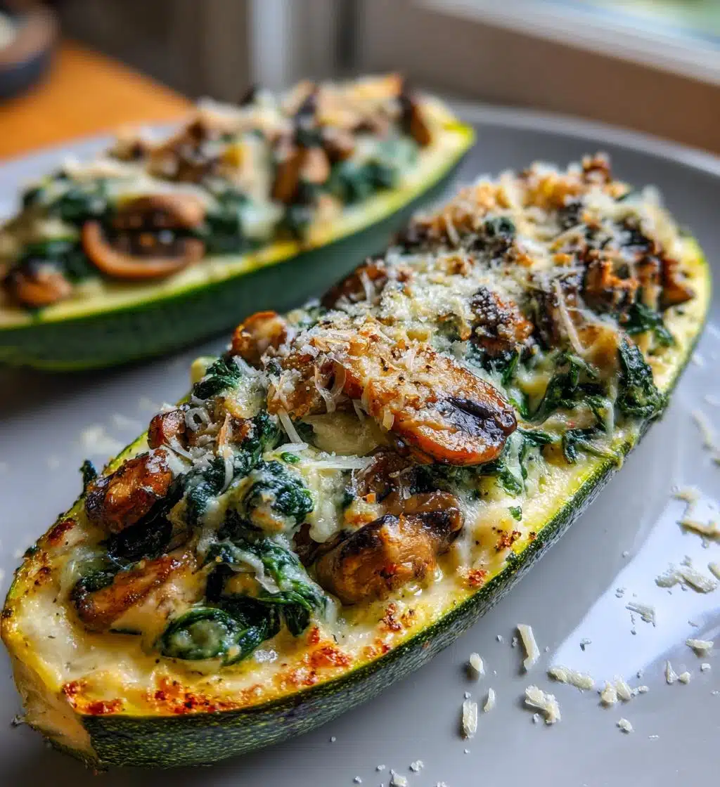 spinach mushroom ricotta stuffed zucchini recipe - detail 1