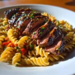 sticky honey garlic steak and rotini