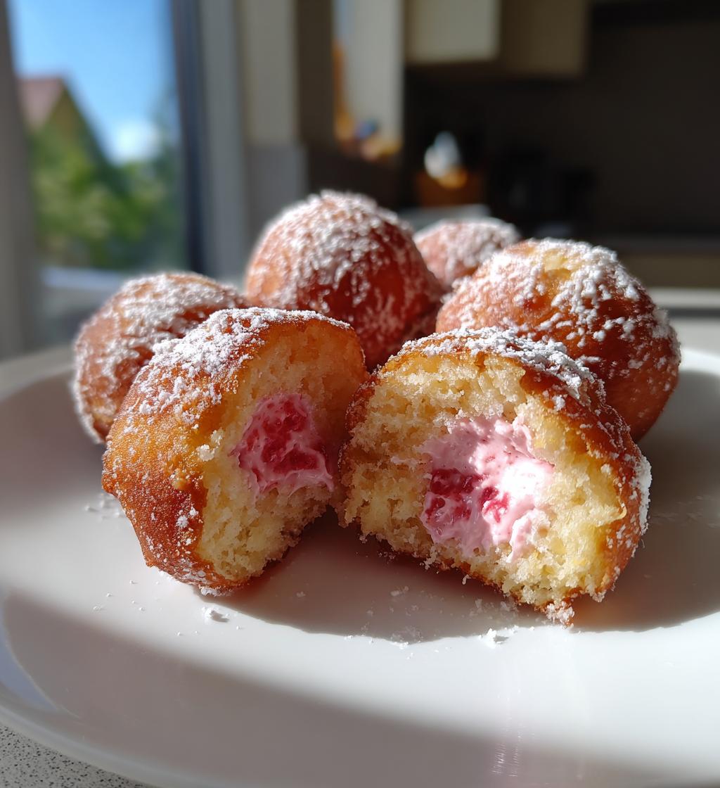 strawberry cheesecake stuffed donut holes - detail 1