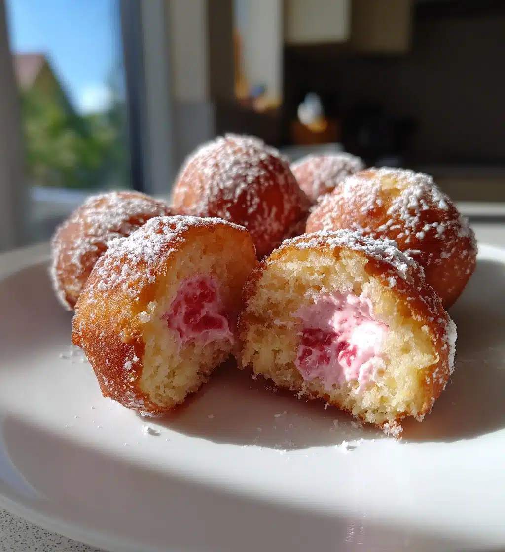 strawberry cheesecake stuffed donut holes - detail 1